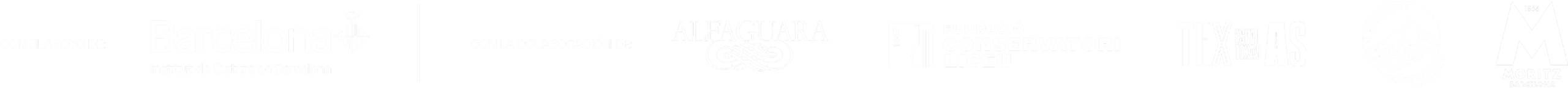 Con el apoyo de: Institut de Cultura de Barcelona. Con la colaboración de: Alfaguara, Fundació Conservatori Liceu, Espai Texas, LaKontra de Gràcia, Moritz Barcelona